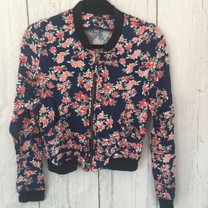 Express floral bomber jacket zip up front